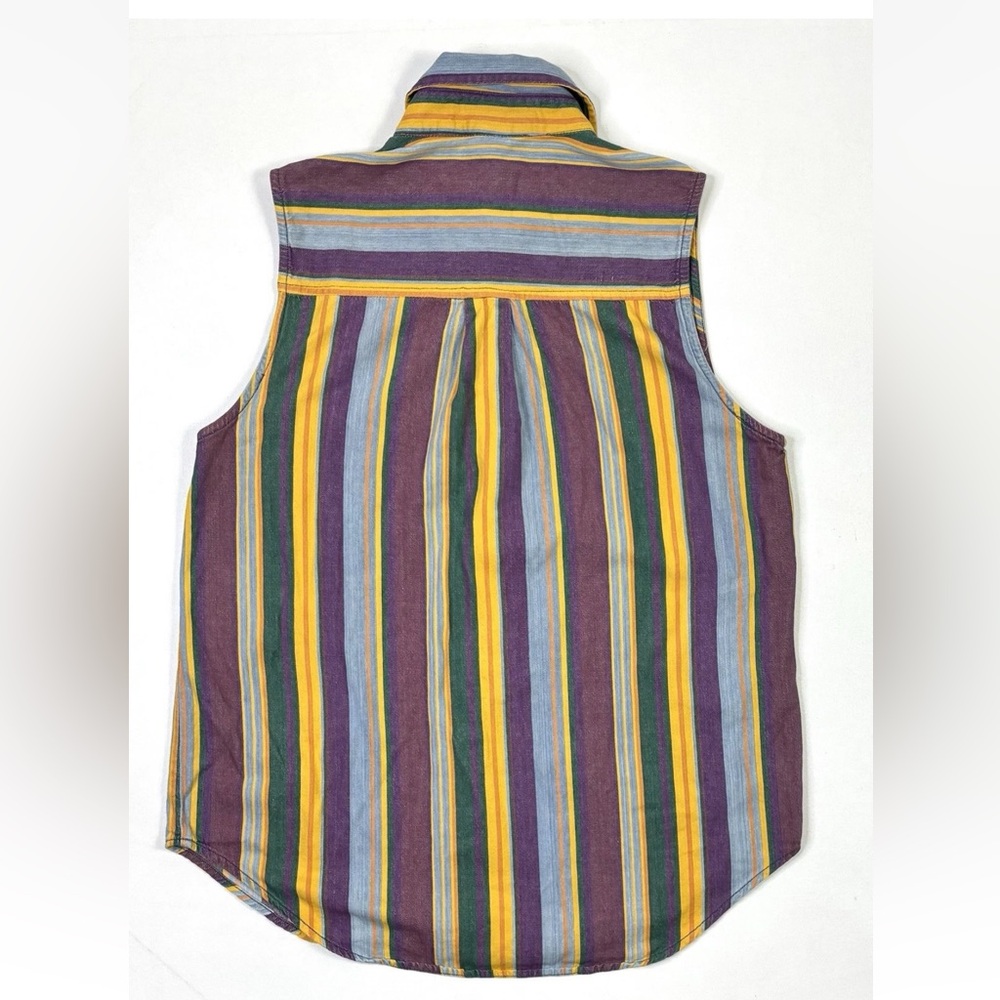 Vintage Kikomo Sleeveless Shirt Women’s Large Button Up Striped Purple Orange - Picture 3 of 8